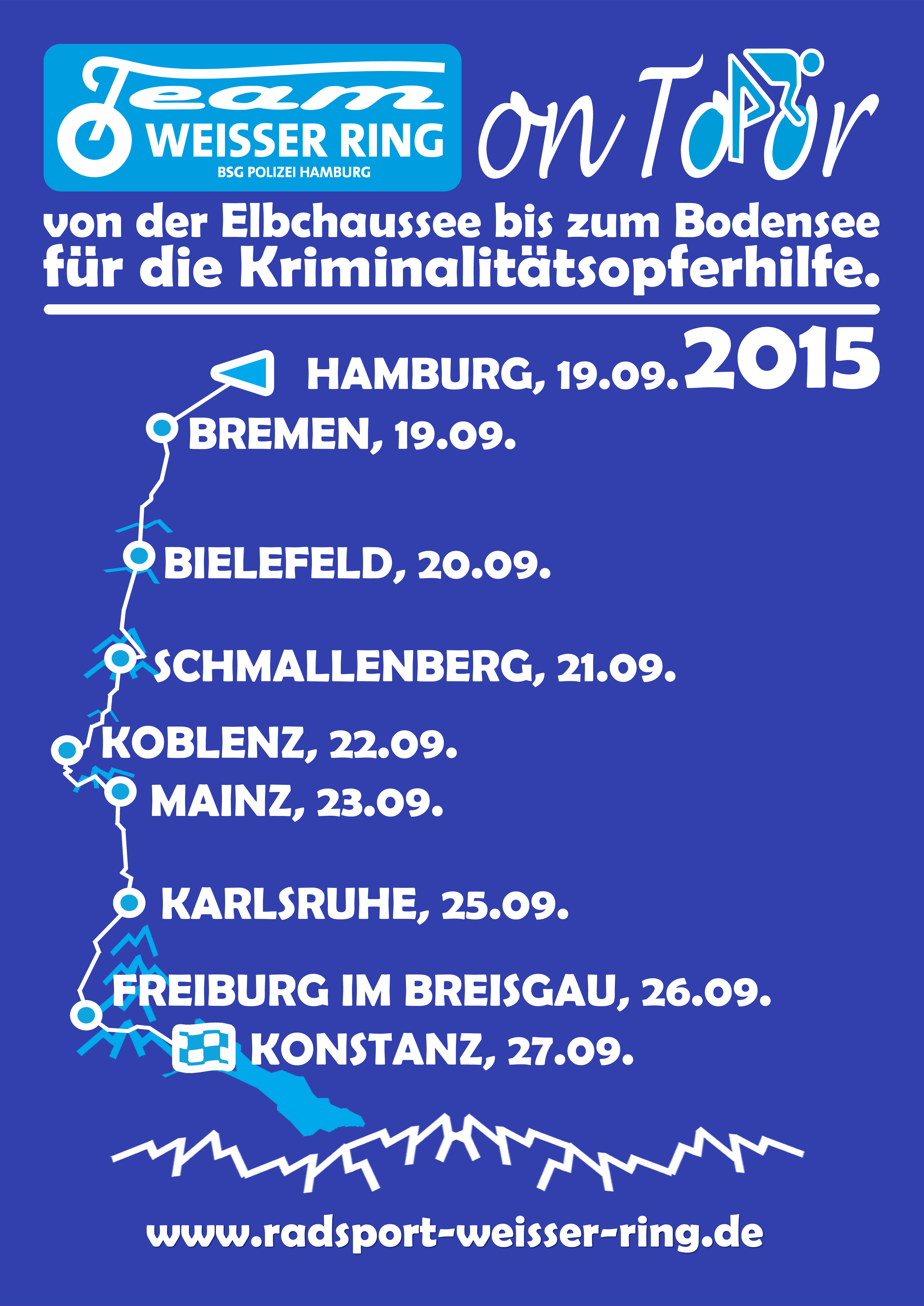 TShirt Team Weisser Ring on Tour 2015 Back Hintergrund blau